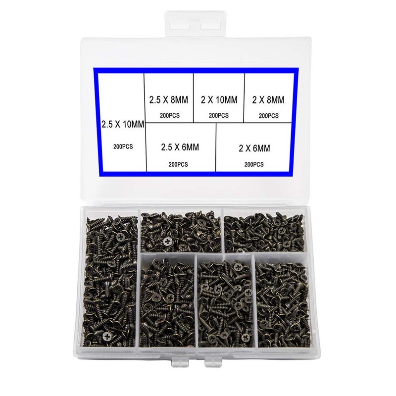 newlng 1200pcs Small Screws Phillips Flat Head Cross Self Tapping Tiny Screw Cabinet Electronic Accessories Screw Multifunctional DIY Micro Woodworking Screws Set Bronze - Image 1